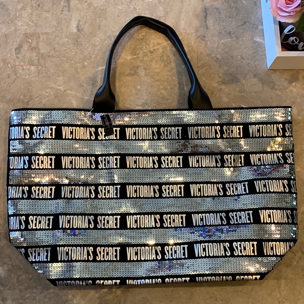 Victoria’s Secret Black And Silver Sequins Tote